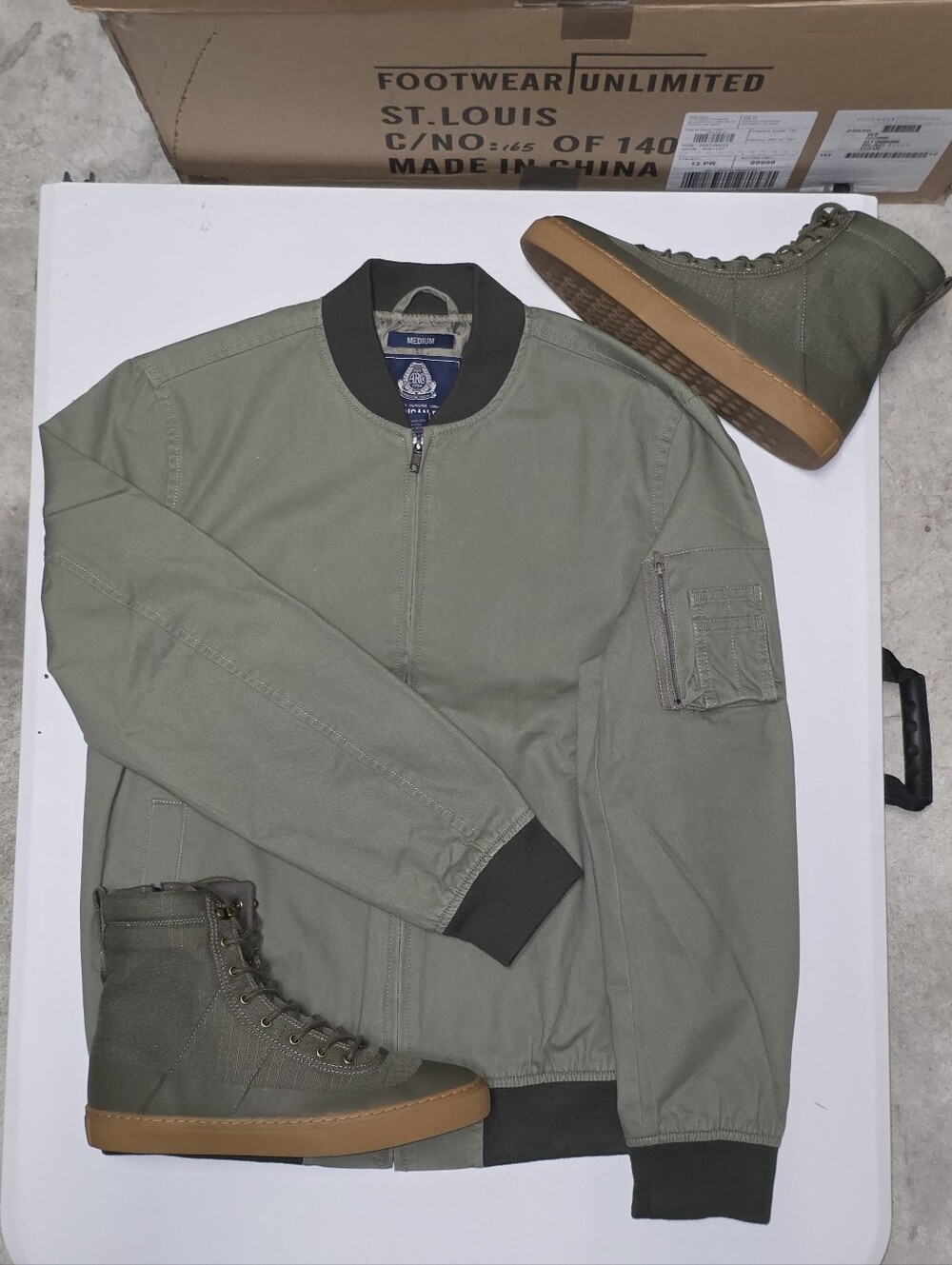 True Religion olive green canvas chukka boots Sz 11 With Matching Bomber Jacket